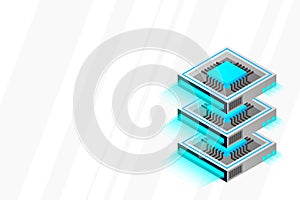 Quantum computer, large data processing, server room, artificial intelligence, data base concept