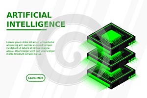 Quantum computer, large data processing, server room, artificial intelligence, data base concept