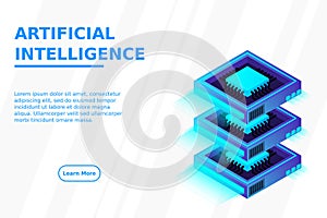 Quantum computer, large data processing, server room, artificial intelligence, data base concept