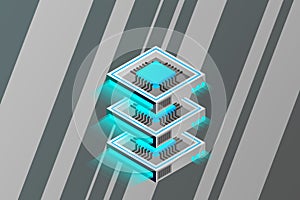 Quantum computer, large data processing, server room, artificial intelligence, data base concept
