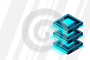 Quantum computer, large data processing, server room, artificial intelligence, data base concept