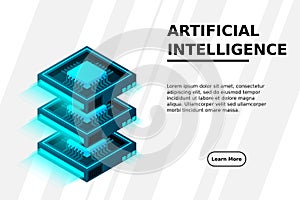 Quantum computer, large data processing, server room, artificial intelligence, data base concept