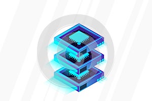 Quantum computer, large data processing, server room, artificial intelligence, data base concept