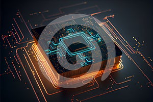 Quantum computer processor. Circuit board. Technology background. Central Computer Processors CPU and GPU concept