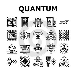 quantum computer qubit icons set vector