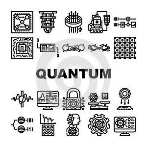 quantum computer qubit icons set vector