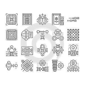 quantum computer qubit icons set vector