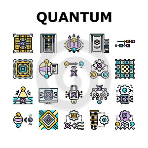 quantum computer qubit icons set vector