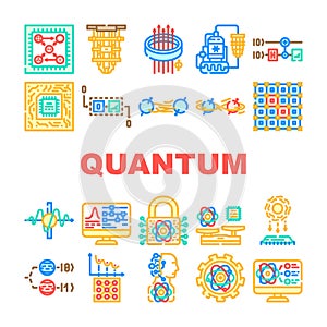 quantum computer qubit icons set vector