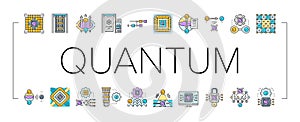 quantum computer qubit icons set vector