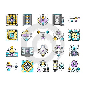 quantum computer qubit icons set vector