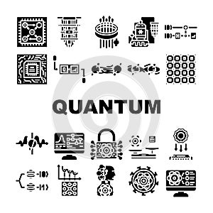 quantum computer qubit icons set vector