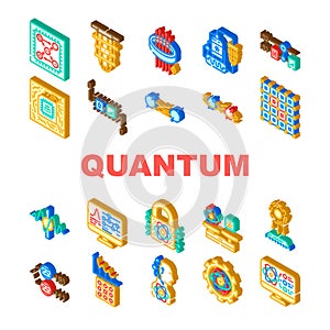 quantum computer qubit icons set vector