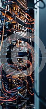 A quantum computer in a research lab with advanced cooling systems and tangled wires