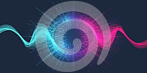 Quantum computer technology banner design template concept. Deep learning artificial intelligence. Big data algorithms