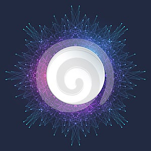 Quantum computer technology banner design template concept. Deep learning artificial intelligence. Big data algorithms