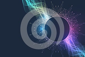 Quantum computer technology banner design template concept. Deep learning artificial intelligence. Big data algorithms