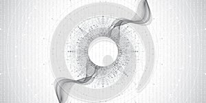 Quantum computer technology banner design template concept. Deep learning artificial intelligence. Big data algorithms