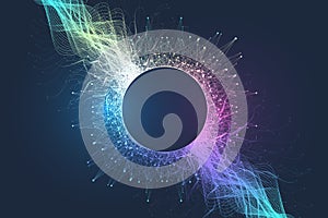 Quantum computer technology banner design template concept. Deep learning artificial intelligence. Big data algorithms