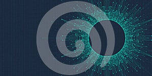 Quantum computer technology banner design template concept. Deep learning artificial intelligence. Big data algorithms