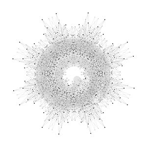 Quantum computer technology concept. Sphere explosion background. Deep learning artificial intelligence. Big data