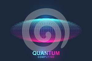 Quantum computer technology concept. Sphere explosion background. Deep learning artificial intelligence. Big data