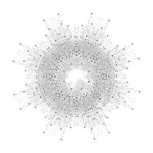 Quantum computer technology concept. Sphere explosion background. Deep learning artificial intelligence. Big data