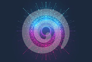 Quantum computer technology concept. Sphere explosion background. Deep learning artificial intelligence. Big data