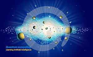 Quantum computering technology concept. Deep learning artificial intelligence. Quantum space. Vector illustration