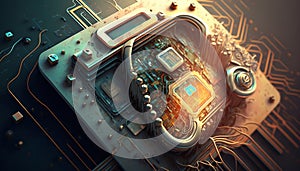 Quantum computing circuit with Abstract futuristic design.
