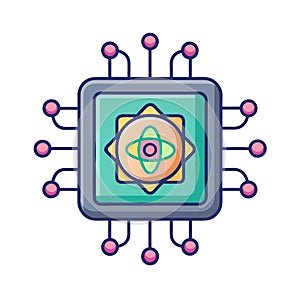 Quantum Computing: Computer Chip with Atom Symbol for Futuristic Technologies