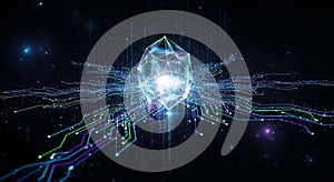 Quantum computing core radiating digital pathways