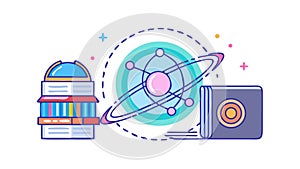 Quantum computing data. Advanced technology and scientific breakthroughs, vector design Generative AI