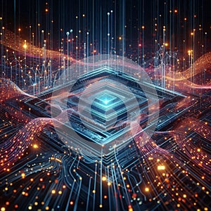 Quantum computing data stream. Blockchain matrix