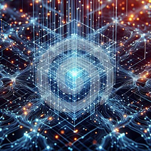 Quantum computing data stream. Blockchain matrix