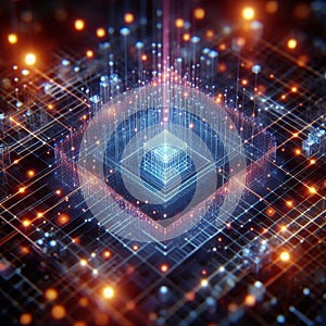 Quantum computing data stream. Blockchain matrix