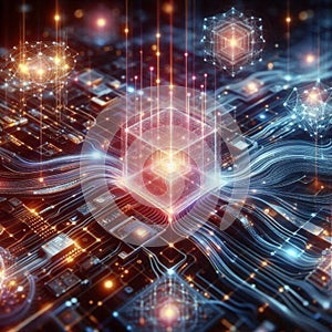 Quantum computing data stream. Blockchain matrix