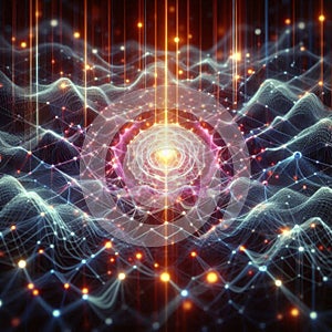 Quantum computing data stream. Blockchain matrix