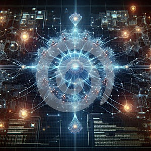 Quantum computing data stream. Blockchain matrix