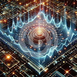 Quantum computing data stream. Blockchain matrix