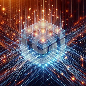 Quantum computing data stream. Blockchain matrix