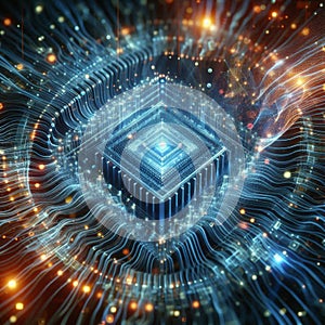 Quantum computing data stream. Blockchain matrix