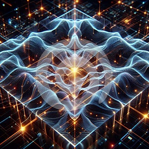 Quantum computing data stream. Blockchain matrix