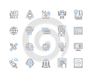 Quantum computing line icons collection. Quantum, Computing, Qubit, Superposition, Entanglement, Interference, Algorithm