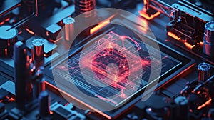 Quantum computing processor sending data through futuristic circuitry