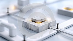 Quantum computing processor is sending data through futuristic circuitry, creating a powerful symbol of technological advancement