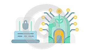 Quantum computing server. Advanced data and futuristic technology, vector design Generative AI