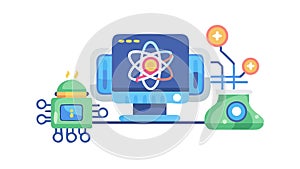 Quantum Computing Software Icon, Scientific Research, Advanced Algorithms, vector design Generative AI