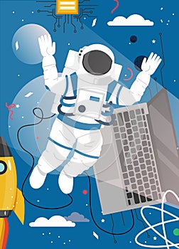 Quantum computing space exploration vector poster template