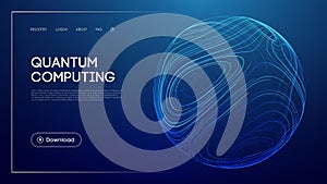 Quantum computing technology with abstract glowing sphere, futuristic blue background, advanced data processing, artificial